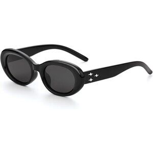Jacieyu Sunglasses Women Black Polarized Oval Big 90s Eye Protection Sunglasses